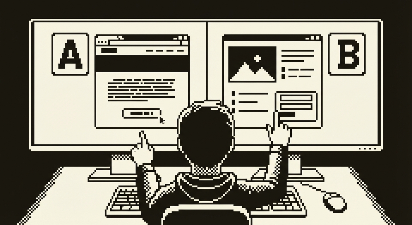 Two landing pages side by side, marked A and B
