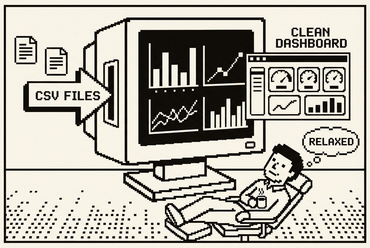 CSV files transforming into a clean dashboard