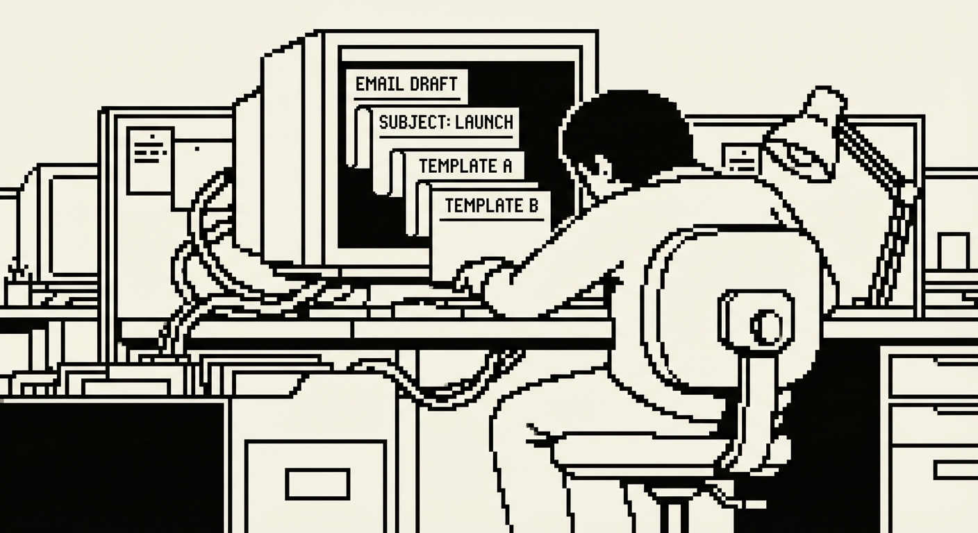 Email drafts cascading on a monitor