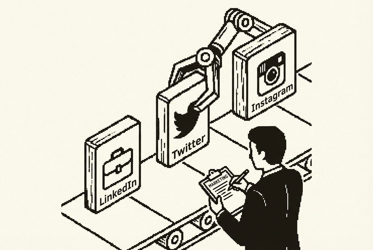 Social media posts being assembled