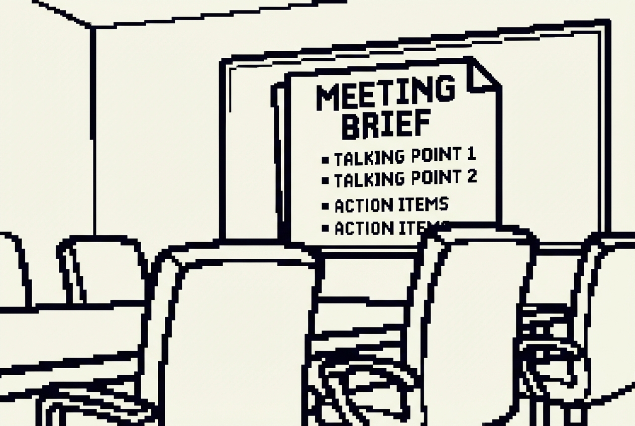 Structured one-page meeting brief with talking points