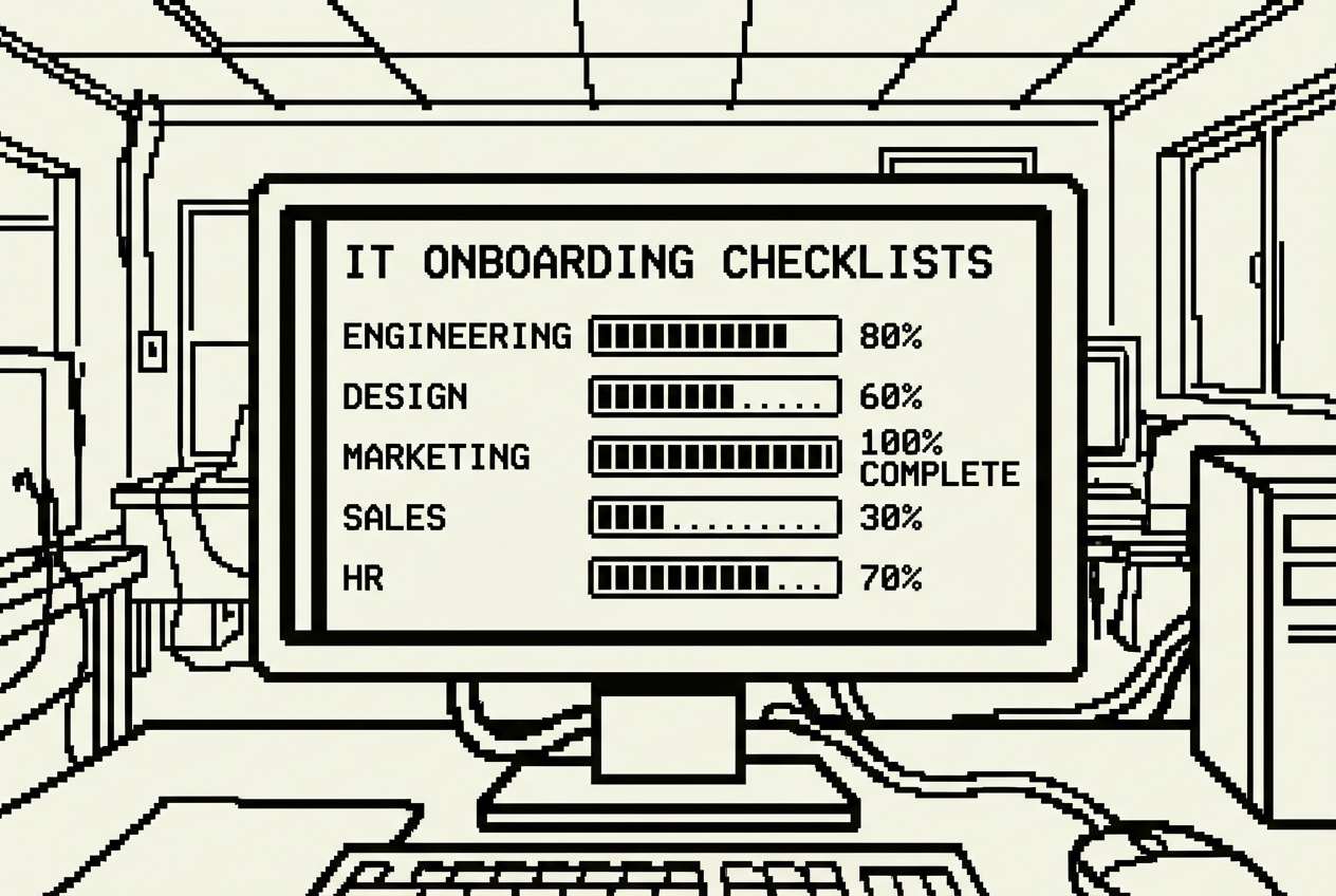 Department-specific IT onboarding checklists with progress bars