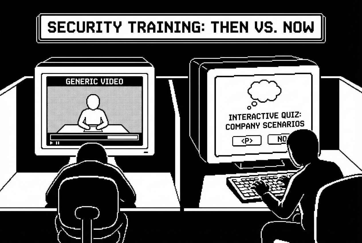 Generic security training video versus customized interactive quiz with real company scenarios