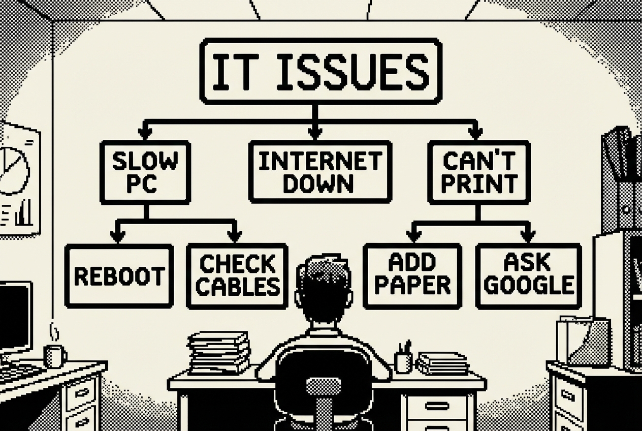 Interactive decision tree branching from common IT issues to specific solutions