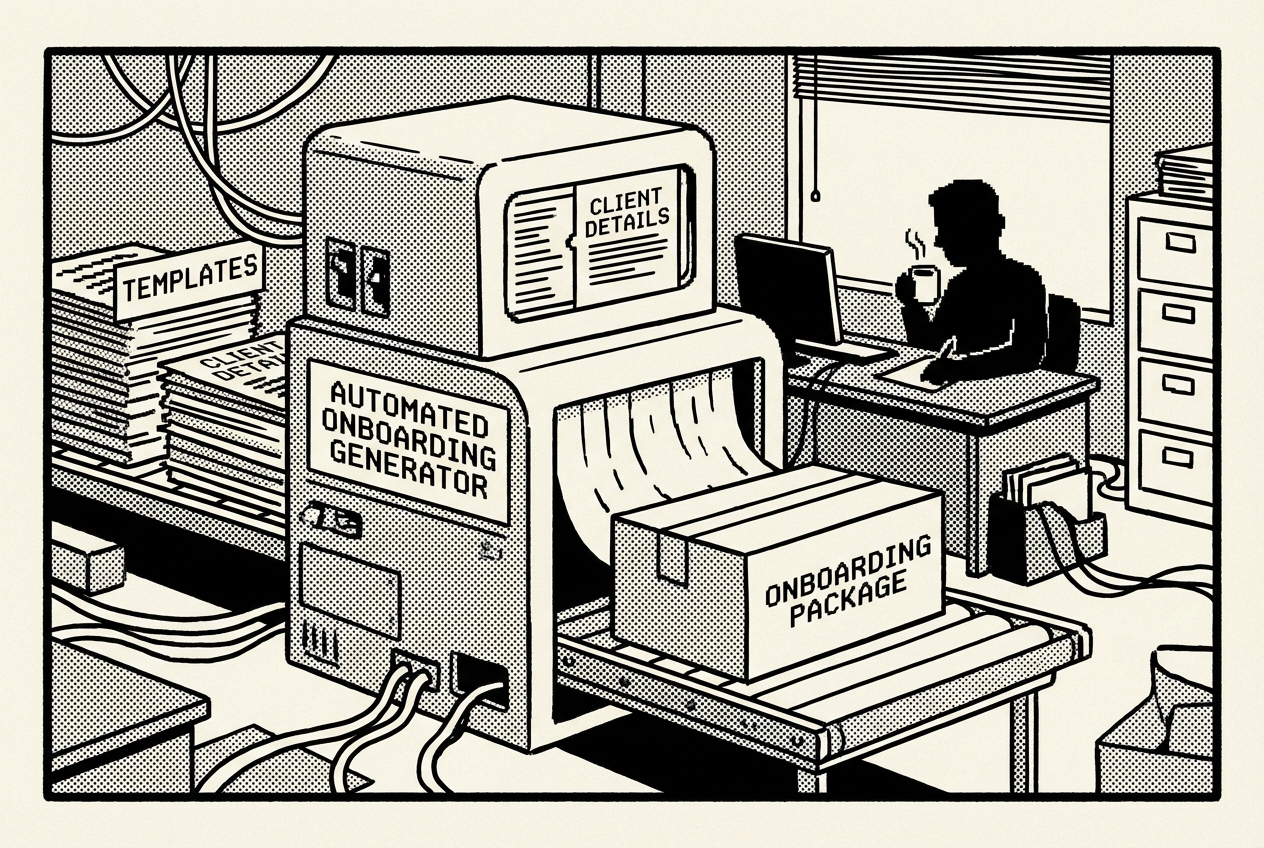 Automated onboarding package being generated from templates and client details