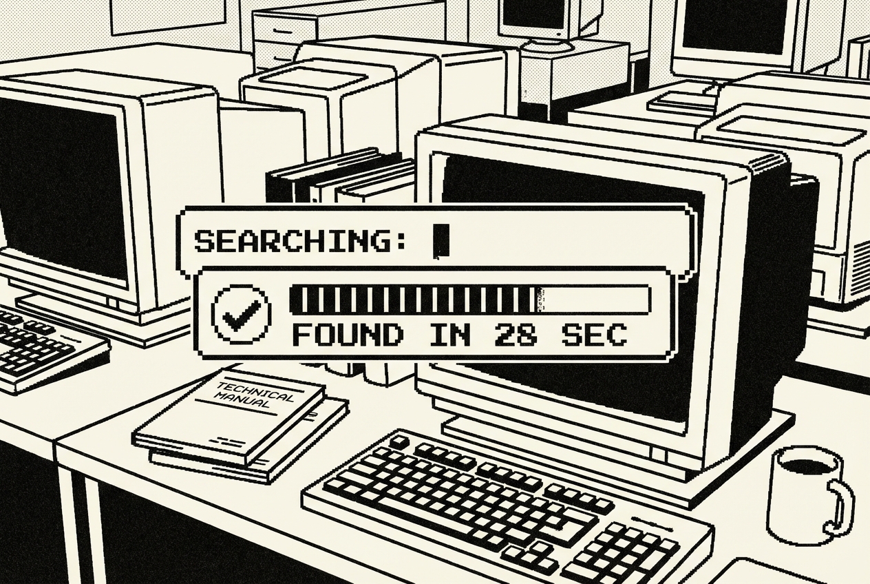 Search bar finding a specific technical solution in under 30 seconds