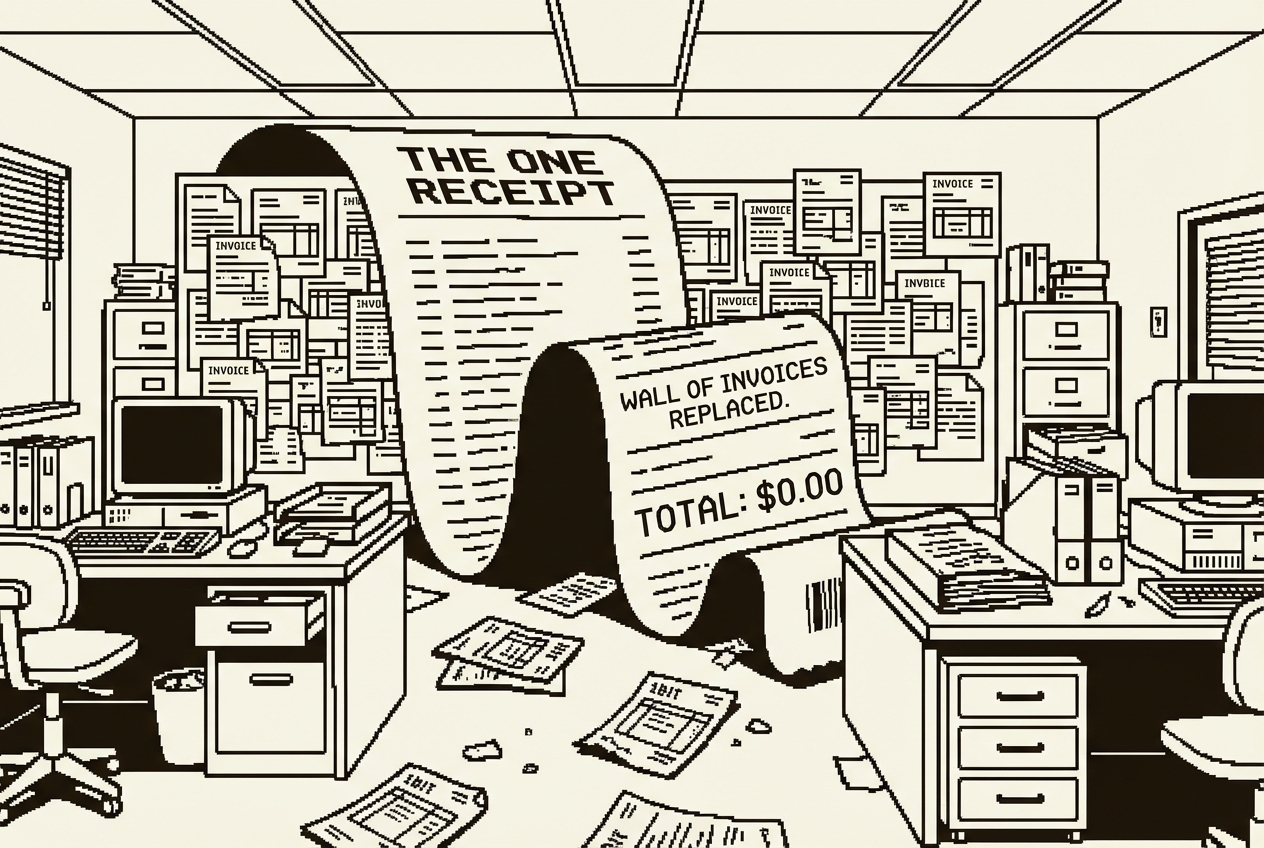 A single receipt replacing a wall of invoices